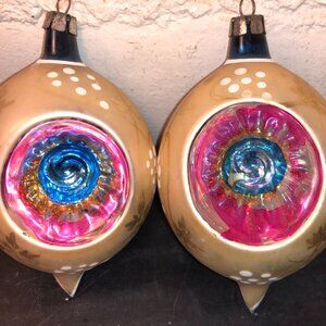 Set of 2 Vintage Hand Blown Glass Indent Christmas Ornaments made in Poland